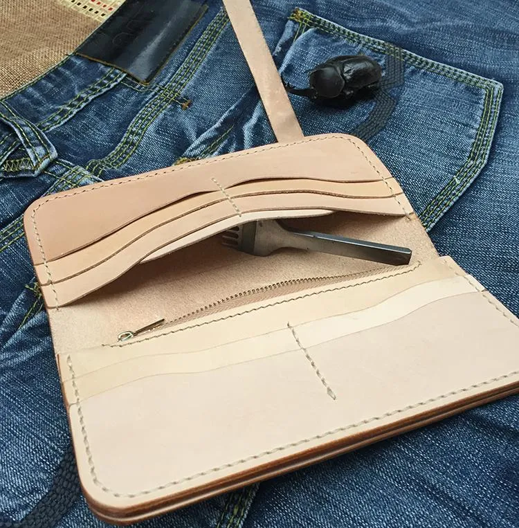 Handmade Leather Mens Biker Chain Wallets Cool Long Biker Wallets with Chain