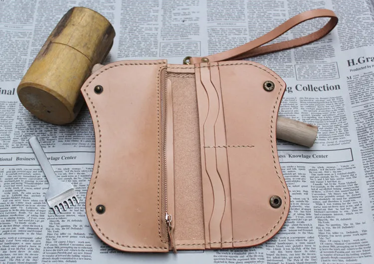 Handmade Leather Mens Biker Chain Wallets Cool Long Biker Wallets with Chain