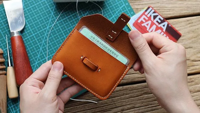 Handmade Leather Mens Card Wallets Front Pocket Wallet Small Change Wallets for Men