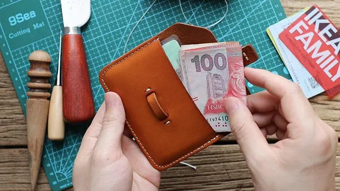 Handmade Leather Mens Card Wallets Front Pocket Wallet Small Change Wallets for Men