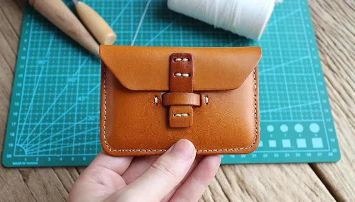 Handmade Leather Mens Card Wallets Front Pocket Wallet Small Change Wallets for Men