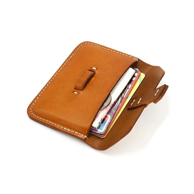 Handmade Leather Mens Card Wallets Front Pocket Wallet Small Change Wallets for Men