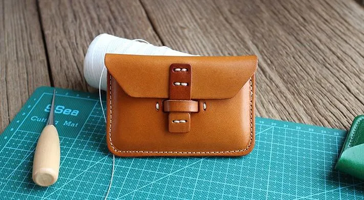 Handmade Leather Mens Card Wallets Front Pocket Wallet Small Change Wallets for Men