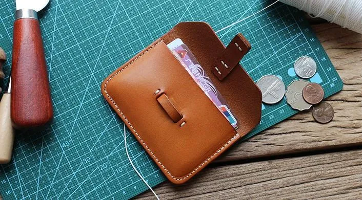 Handmade Leather Mens Card Wallets Front Pocket Wallet Small Change Wallets for Men