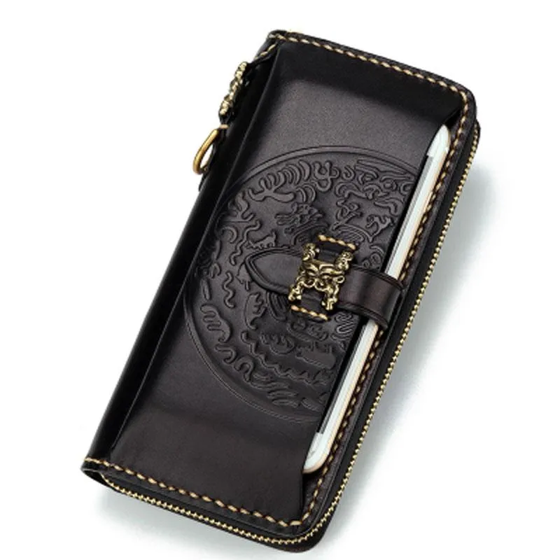 Handmade Leather Mens Chain Biker Wallet Cool Leather Wallet Long Phone Wallets for Men