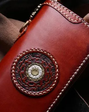 Handmade Leather Mens Chain Biker Wallet Cool Leather Wallet Long Phone Wallets for Men