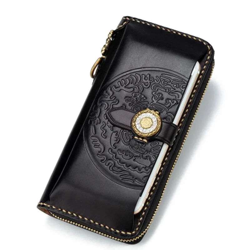 Handmade Leather Mens Chain Biker Wallet Cool Leather Wallet Long Phone Wallets for Men