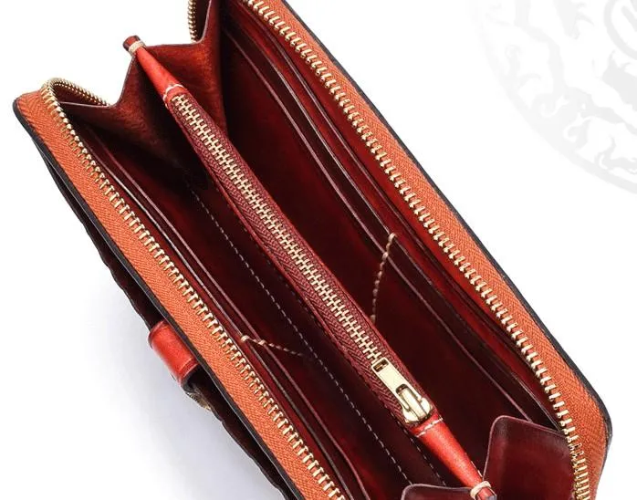 Handmade Leather Mens Chain Biker Wallet Cool Leather Wallet Long Phone Wallets for Men