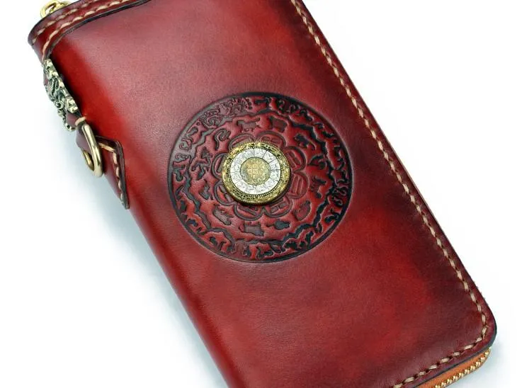 Handmade Leather Mens Chain Biker Wallet Cool Leather Wallet Long Phone Wallets for Men