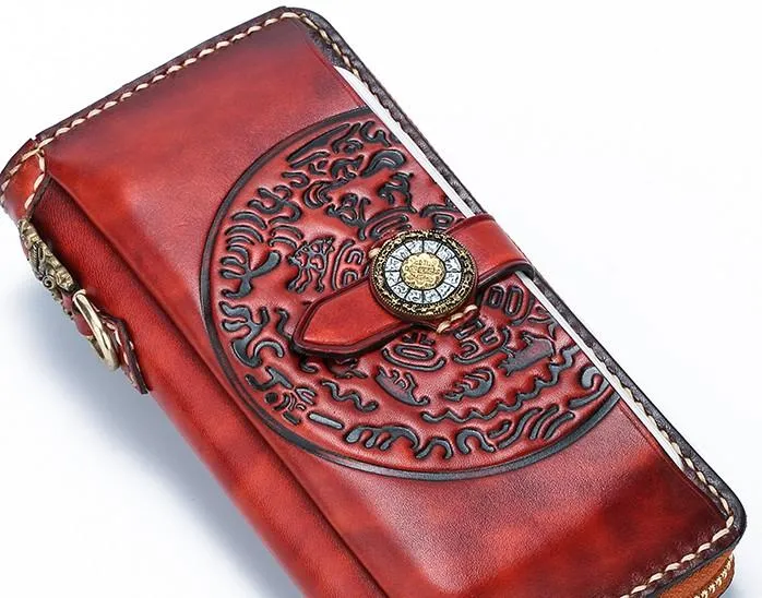 Handmade Leather Mens Chain Biker Wallet Cool Leather Wallet Long Phone Wallets for Men