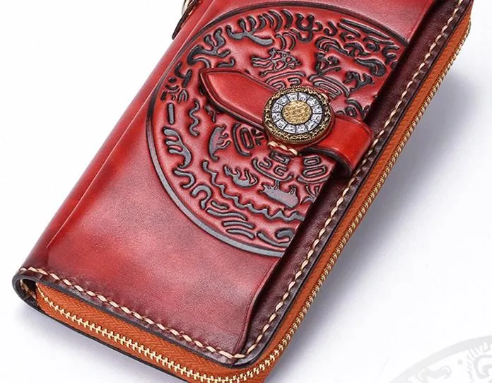 Handmade Leather Mens Chain Biker Wallet Cool Leather Wallet Long Phone Wallets for Men
