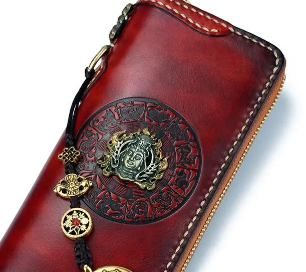 Handmade Leather Mens Chain Biker Wallet Cool Leather Wallet Long Phone Wallets for Men