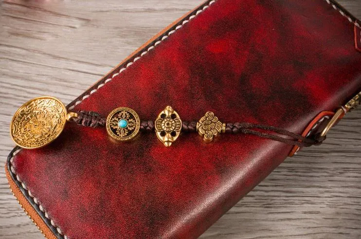 Handmade Leather Mens Chain Biker Wallet Cool Leather Wallet Long Phone Wallets for Men