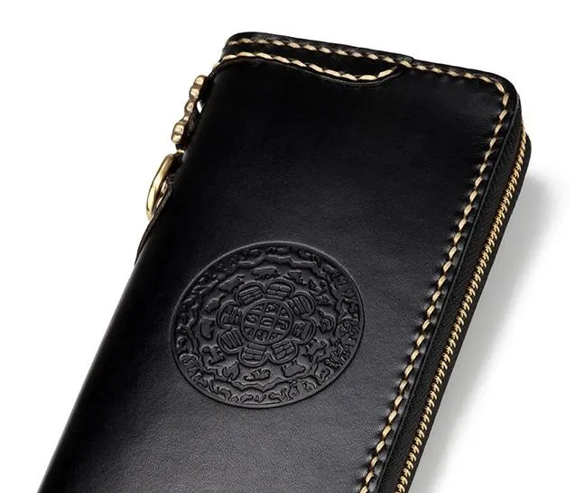 Handmade Leather Mens Chain Biker Wallet Cool Leather Wallet Long Phone Wallets for Men