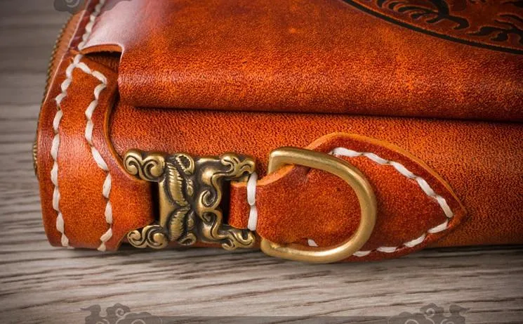 Handmade Leather Mens Chain Biker Wallet Cool Leather Wallet Long Phone Wallets for Men