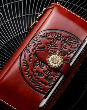 Handmade Leather Mens Chain Biker Wallet Cool Leather Wallet Long Phone Wallets for Men