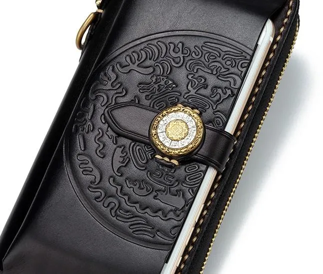 Handmade Leather Mens Chain Biker Wallet Cool Leather Wallet Long Phone Wallets for Men