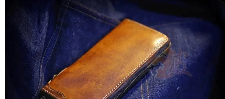 Handmade Leather Mens Chain Biker Wallet Cool Leather Wallet Long Phone Wallets for Men