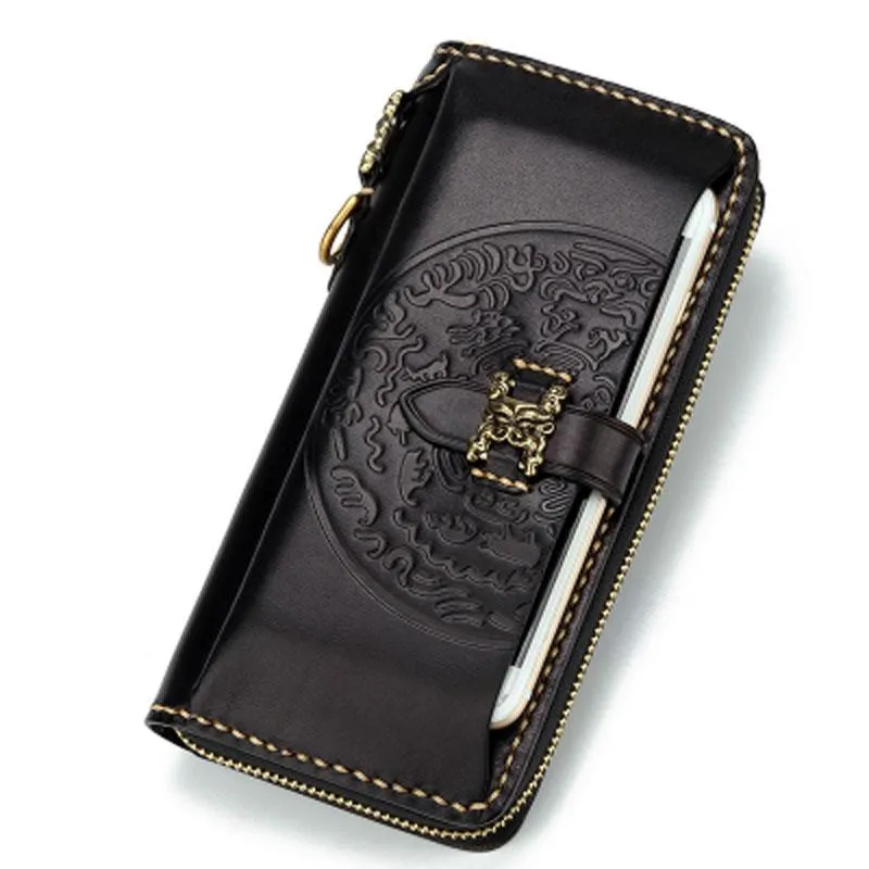 Handmade Leather Mens Chain Biker Wallet Cool Leather Wallet Long Phone Wallets for Men