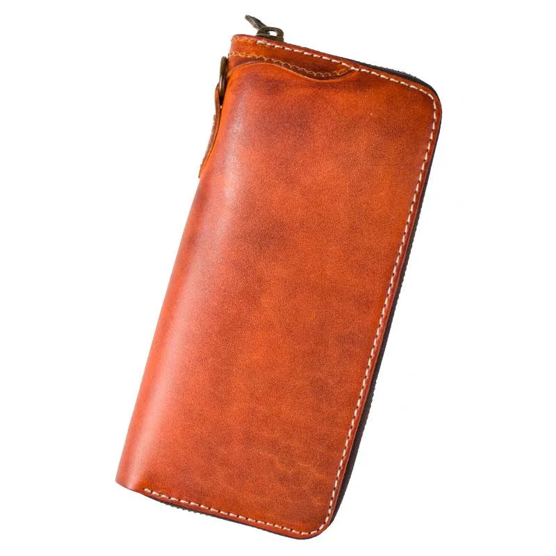 Handmade Leather Mens Chain Biker Wallet Cool Leather Wallet Long Phone Wallets for Men