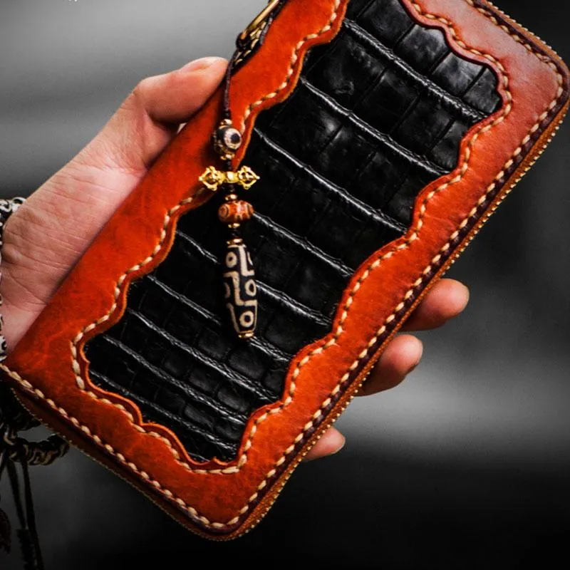 Handmade Leather Mens Chain Biker Wallet Cool Leather Wallet Long Wallets for Men