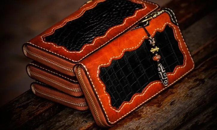 Handmade Leather Mens Chain Biker Wallet Cool Leather Wallet Long Wallets for Men