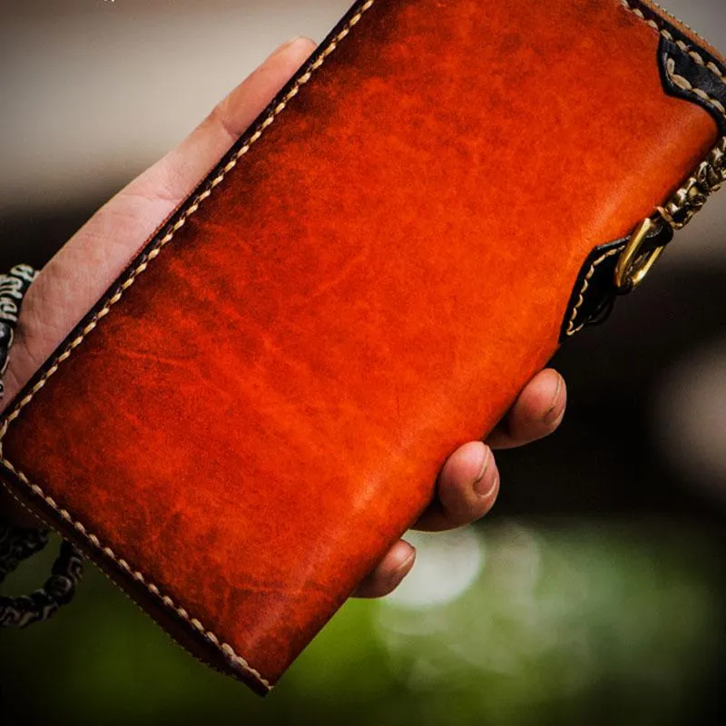 Handmade Leather Mens Chain Biker Wallet Cool Leather Wallet Long Wallets for Men