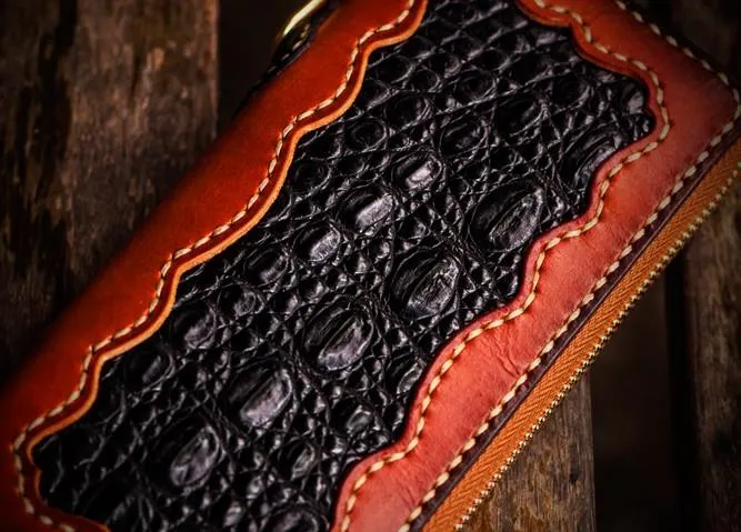 Handmade Leather Mens Chain Biker Wallet Cool Leather Wallet Long Wallets for Men