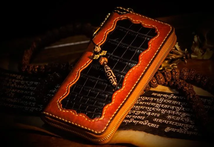 Handmade Leather Mens Chain Biker Wallet Cool Leather Wallet Long Wallets for Men