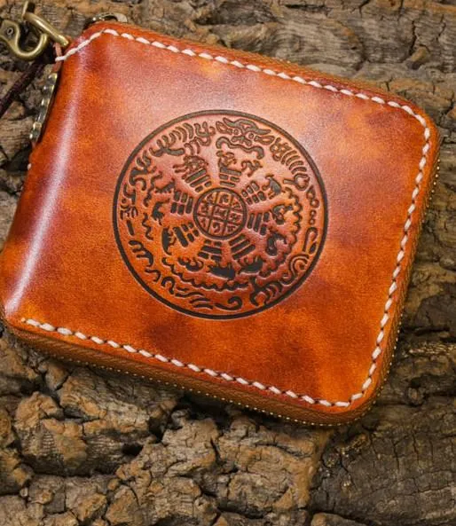 Handmade Leather Mens Chain Biker Wallet Cool Leather Wallet Small Wallets for Men