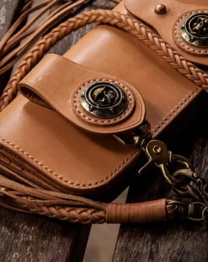 Handmade Leather Mens Chain Biker Wallet Cool Long Leather Wallet With Chain Wallets for Men
