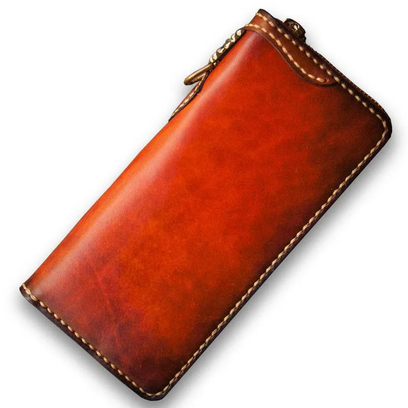 Handmade Leather Mens Chain Biker Wallets Cool Leather Wallet Long Clutch Wallet for Men