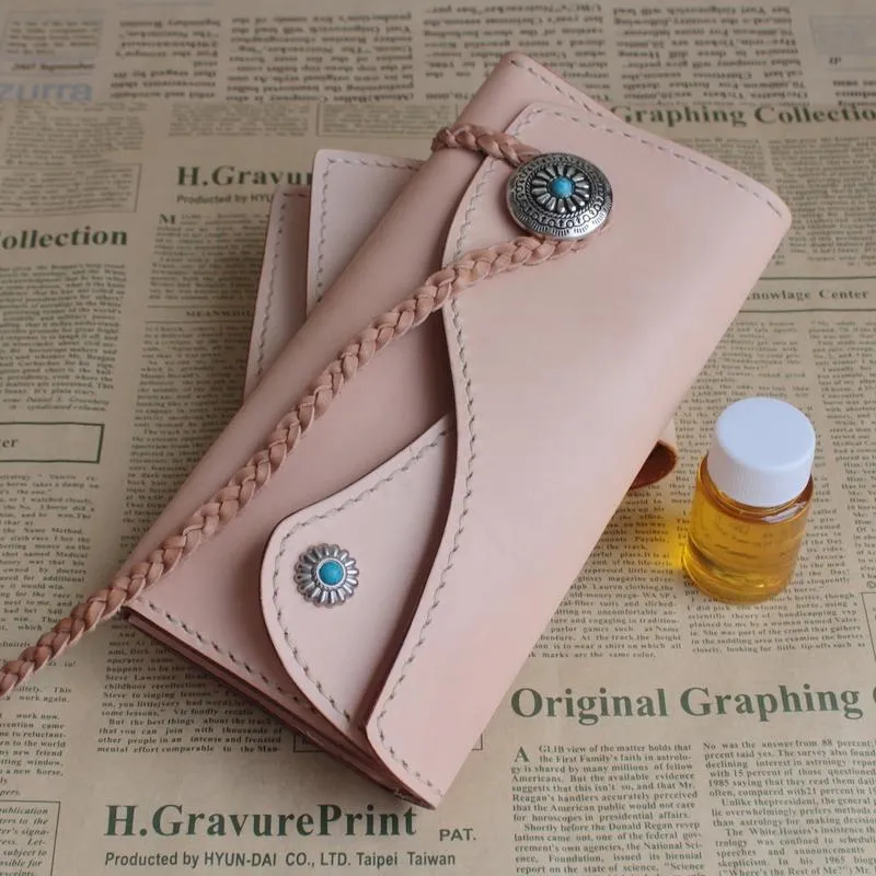 Handmade Leather Mens Clutch Long Wallets Cool Vintage Long Wallet for Women