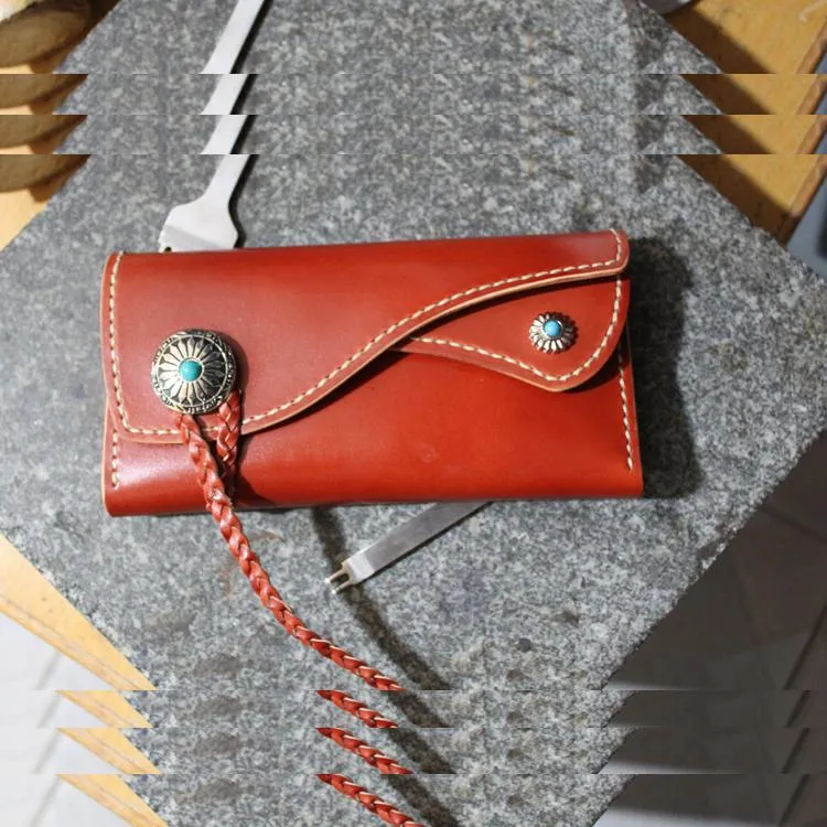 Handmade Leather Mens Clutch Long Wallets Cool Vintage Long Wallet for Women