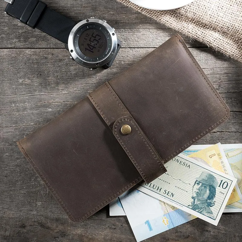 Handmade Leather Mens Clutch Wallet Cool Leather Wallet Long Phone Wallets for Men