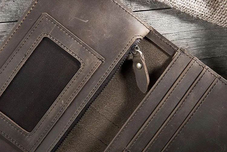 Handmade Leather Mens Clutch Wallet Cool Leather Wallet Long Phone Wallets for Men