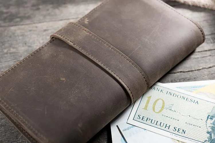 Handmade Leather Mens Clutch Wallet Cool Leather Wallet Long Phone Wallets for Men