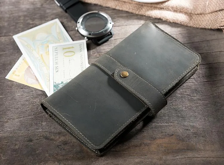 Handmade Leather Mens Clutch Wallet Cool Leather Wallet Long Phone Wallets for Men