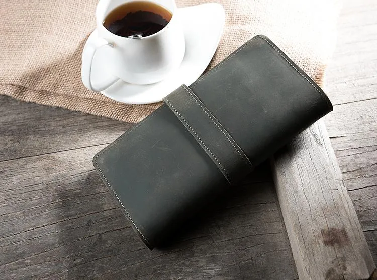 Handmade Leather Mens Clutch Wallet Cool Leather Wallet Long Phone Wallets for Men