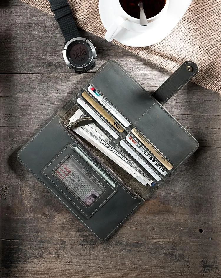 Handmade Leather Mens Clutch Wallet Cool Leather Wallet Long Phone Wallets for Men
