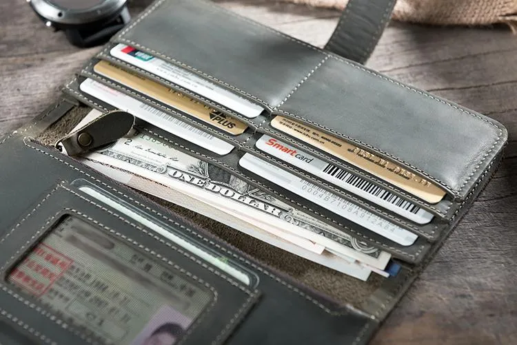Handmade Leather Mens Clutch Wallet Cool Leather Wallet Long Phone Wallets for Men