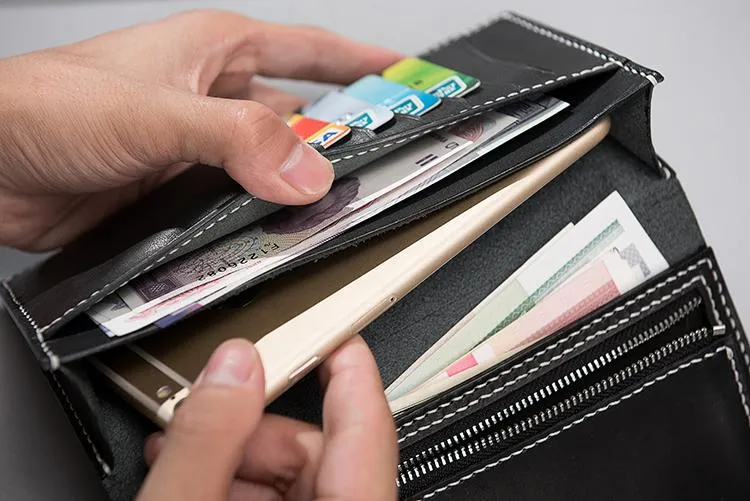 Handmade Leather Mens Clutch Wallet Cool Leather Wallet Long Phone Wallets for Men