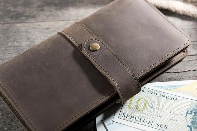 Handmade Leather Mens Clutch Wallet Cool Leather Wallet Long Phone Wallets for Men