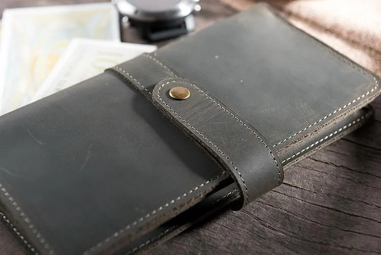 Handmade Leather Mens Clutch Wallet Cool Leather Wallet Long Phone Wallets for Men