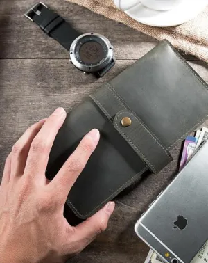 Handmade Leather Mens Clutch Wallet Cool Leather Wallet Long Phone Wallets for Men