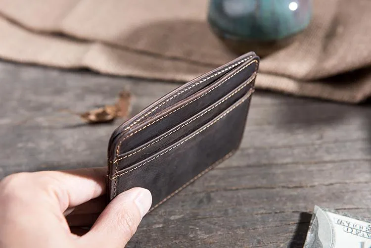 Handmade Leather Mens Cool billfold Wallet Card Holder Small Card Slim Wallets for Men