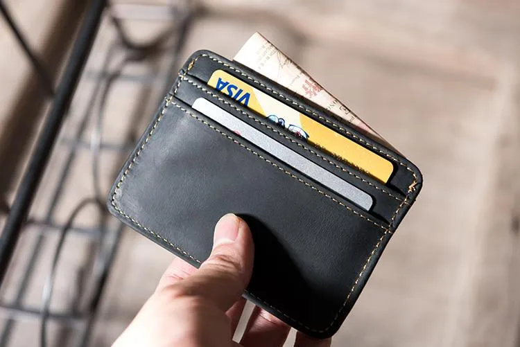 Handmade Leather Mens Cool billfold Wallet Card Holder Small Card Slim Wallets for Men