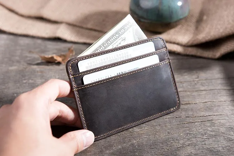 Handmade Leather Mens Cool billfold Wallet Card Holder Small Card Slim Wallets for Men