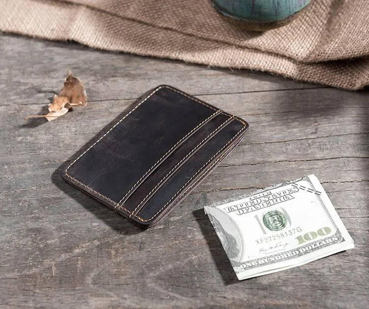 Handmade Leather Mens Cool billfold Wallet Card Holder Small Card Slim Wallets for Men