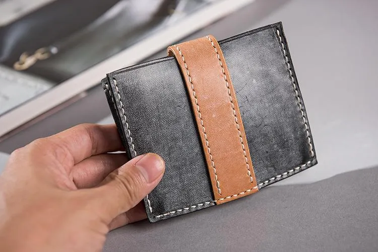 Handmade Leather Mens Cool billfold Wallet Card Holder Small Card Slim Wallets for Men